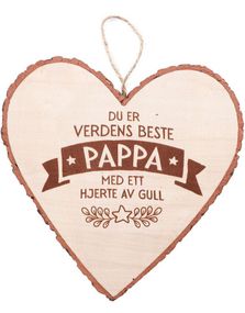 "Verdens Beste Pappa" Hjerteformet Skilt i Tre 15x15 cm