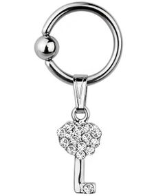 Lovekey With Diamonds - 1.6 x 10 mm BCR Piercing