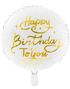 Happy Birthday to You - Rund Hvit Folieballong med Gullskrift 35 cm