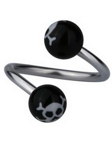 Øjenbrynspiercing med Dødningehoveder - Sort/Hvid - 1.2 x 10 mm