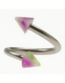 Curve Øjenbrynspiercing med Rosa, Hvide og Grønne Pigge - 1.2 x 8 mm