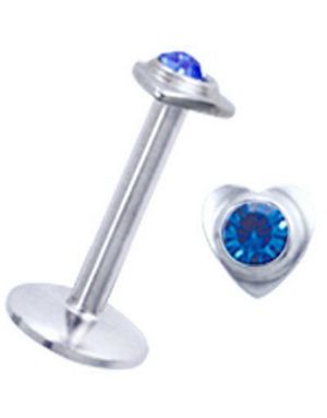 Labret med Hjerte og Blå Sten - Strl 1.2 x 8 mm