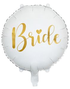 Bride - Rund Hvit Folieballong med Gullfarget Tekst 45 cm