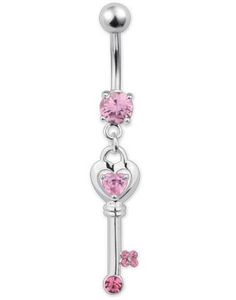 The Love Key Pink - Navlepiercing i Ægte Sølv