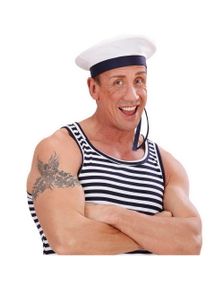 Sailor/Marinehat i Hvid med Blå Kant og Bånd