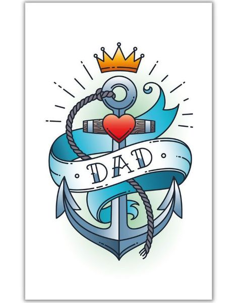 Midlertidig Tatovering med Anker og "DAD" Tekst