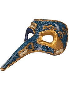 BLÅ Venetiansk "Zanni" Maske Med Lang Næse
