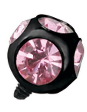 Sort Dermal Anchor Kugle med Rosa Sten - Strl 3 mm kugle med 1,2 mm gevind