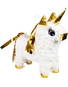 Hvid og Guldfarvet MINI Enhjørning Pinata 21x16 cm - Unicorn Gold