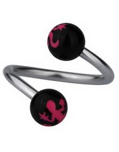 Øjenbrynspiercing med Salamander - Sort/Rosa - 1.2 x 10 mm