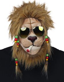 Rastafari Løve - Heldækkende Latexmaske med Hår og Briller