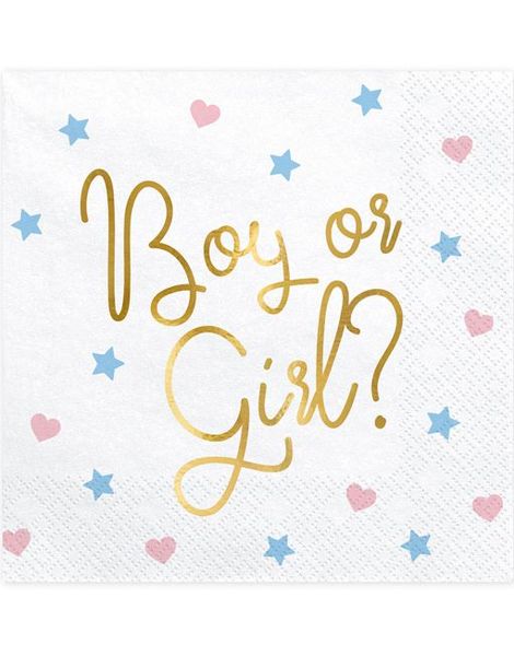 20 stk Gender Reveal Servietter med Guldfolieret Boy or Girl? Tekst - 33x33 cm