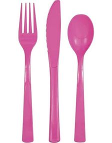 18 stykke genanvendeligt lyserødt plastikbestik