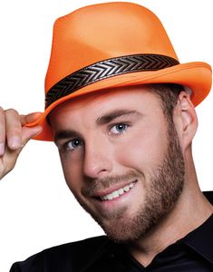Neon Orange Fedorahat Pyntet med Bånd