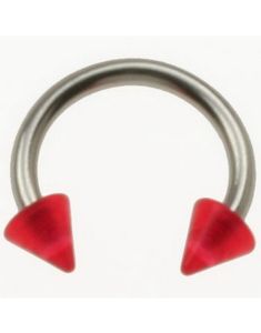 Rund Øjenbrynspiercing med Røde Spike Kugler - 1.2 x 8 mm