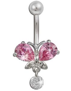 Jungle Butterfly Pink - Navlepiercing i Ægte Sølv