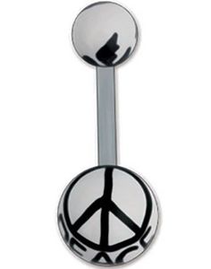 Navlepiercing i Hvid og Sort med Peace Tegn