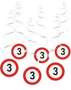 6 stk Hengende Swirl Dekorasjon Veiskilt med Tall Klistremerker 0-9 for alder - Construction Party