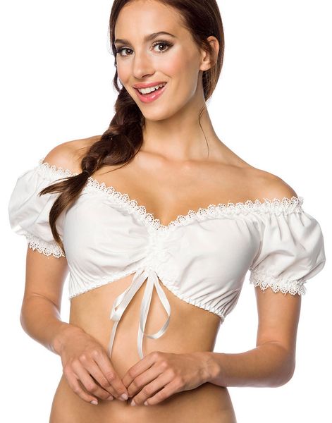Hvid Off-Shoulder Oktoberfest Bluse med Snøring