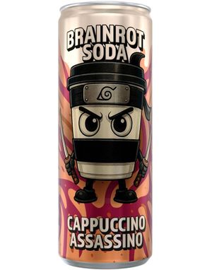 Brainrot Soda - Cappuccino Assassino - Sukkerfri Sodavand med Hindbær og Sukkerspindssmag 250 ml