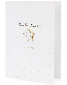 1 stk Hvit "Twinkle Twinkle Little Star" kort med Jakkemerke/Pin 10,5x14,8cm