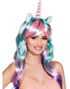 Fantasy Unicorn - Flerfarvet Paryk med Ører og Horn