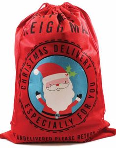 Express Sleigh Mail - Ekstra Stor Rød Julesæk med Julemotiv i Plys 100x70 cm