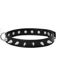 Sort Imiteret Læder Choker med Nitter og Ring