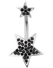 Navlepiercing med To Stjerner Dekoreret med Sorte Sten