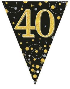 40-års Feiring Svart og Gull Holografisk Banner - 3,9 Meter