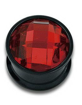 Sort Piercing Plug med Rød Diamant