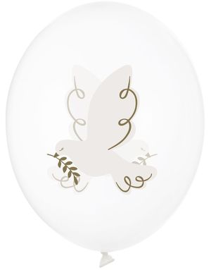 6 stk Klare Ballonger med Due-motiv 30 cm