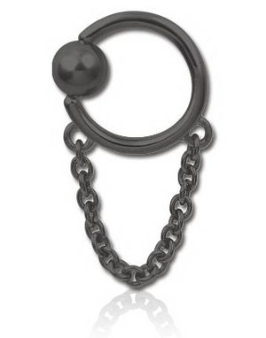 Sort BCR Piercing med Hængende Lænke - 1,6 x 12 mm