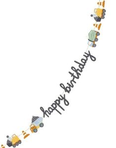 Happy Birthday Banner 2 Meter med Motiv af Byggekøretøjer