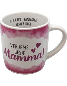 Verdens Beste Mamma - Hvidt og Pink Krus med Tekst