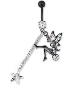 Tinkerbell Navlepiercing med Sten - Sort/Hvid
