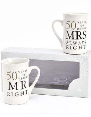 Mr. and Mrs. Right - 2 stk 50 års Jubileumskrus med Tekst