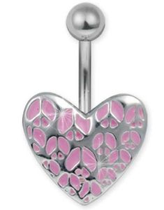 Navlepiercing i Stål med Rosa Fredstegn