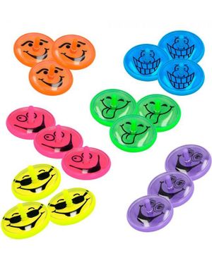 18 stk. Smiley Snurrebasser i Assorterte Farger og Ansikter