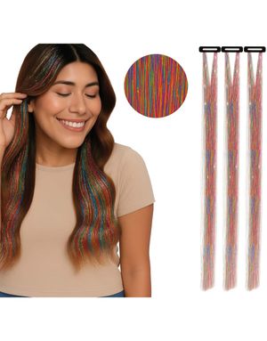 3 stk Tinsel Hair Extensions 50 cm - Flerfarget