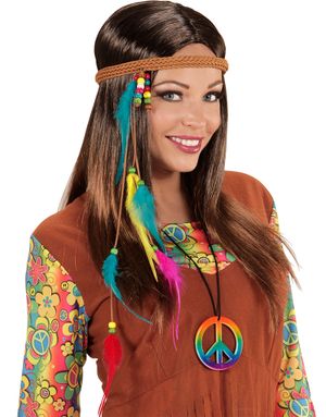 Flettet Hippie Hårbånd med Perler og Fjer