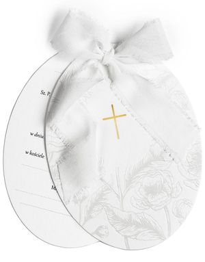 10 stk Hvite Invitasjoner Kors og Blomster - NB! POLSK TEKST