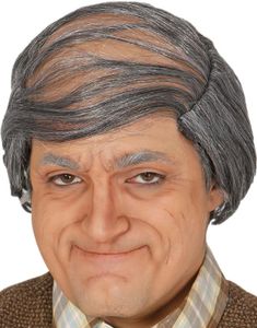 Grå Hentehår Baldcap med Paryk