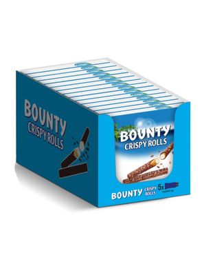 14 stk 5-Packs Bounty Crispy Rolls - Sjokolade Kjeksstenger med Kokosnøttkrem - Hel Eske 1638 gram