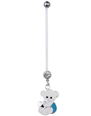 Navlepiercing For Gravide med Teddybjørn i Hvid og Blå