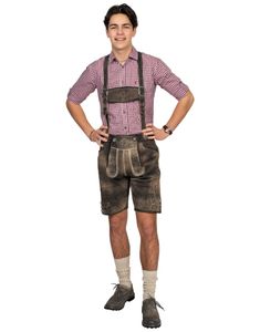 Oktoberfest Lederhosen Shorts Sandbrun/Grå Antikk i 100% Kvalitetskinn