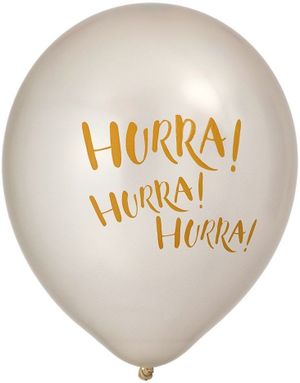 6 stk Perlehvide Hurra Balloner 30 cm