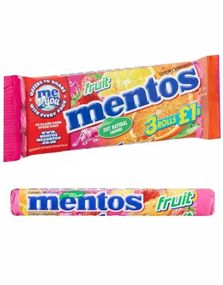 3 stk Ruller med Mentos Fruit 114 gram