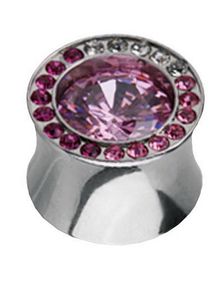 Shade Pink Circle - Piercing Plug med Hvide og Rosa Sten