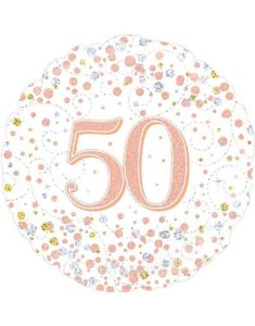 50-års Feiring - Hvit og Rosegull Holografisk Folieballong 45 cm
